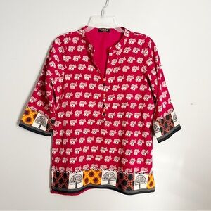RIYAASH | Red Elephant Mixed Print Top Sz M